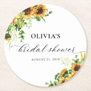 Sunflower Bridal Shower Round Coaster