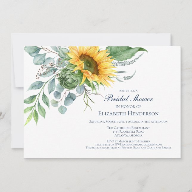 Sunflower Bridal Shower Rustic Invitation (Front)