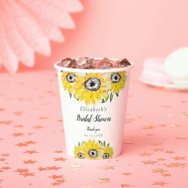 Sunflower Bridal Shower Script Modern Floral Chic Paper Cups (Insitu)