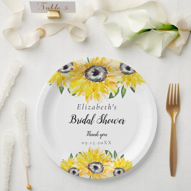 Sunflower Bridal Shower Script Modern Floral Chic Paper Plate (Wedding)