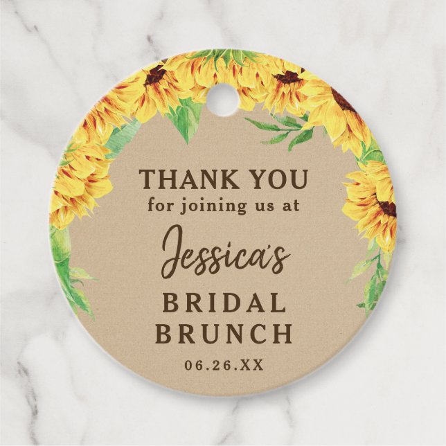 Sunflower Bridal Shower Thank You Favour Tag (Front)