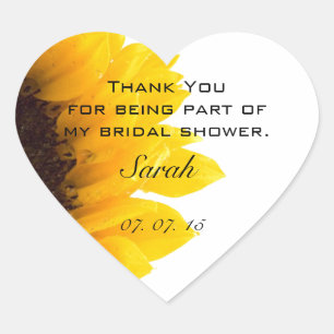 Sunflower Bridal Shower Thank You Heart Stickers