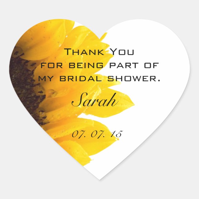 Sunflower Bridal Shower Thank You Heart Stickers (Front)