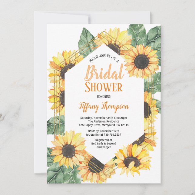 Sunflower Bridal Shower Watercolor Invitation (Front)