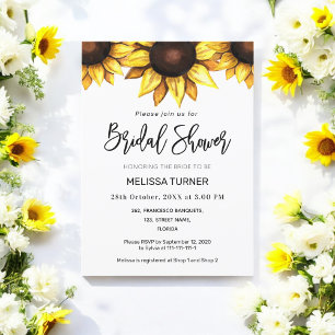 Sunflower Bridal Shower White Yellow Floral Invite