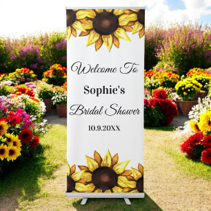 Sunflower Bridal Shower White Yellow Retractable Banner