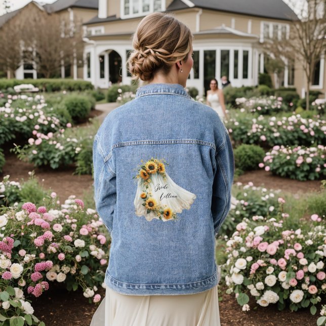 Sunflower Bridal Veil Denim Jacket Personalisation (Wedding Back)