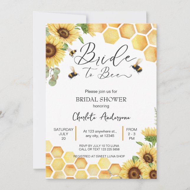  Sunflower Bride to Bee Rustic Bridal Wedding Invitation (Front)