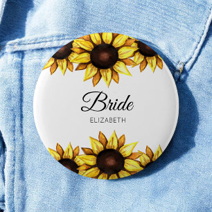 Sunflower Bride White Yellow Wedding 6 Cm Round Badge