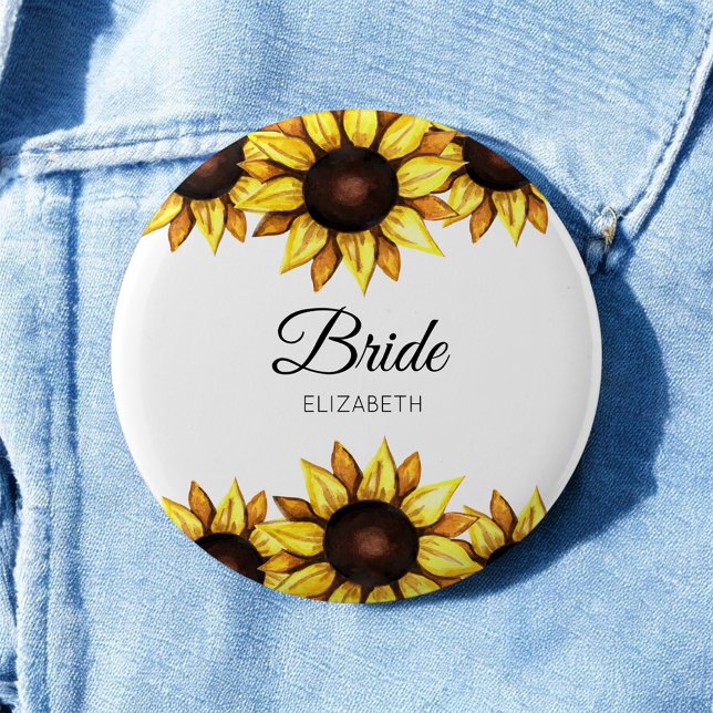 Sunflower Bride White Yellow Wedding 6 Cm Round Badge (Creator Uploaded)