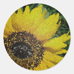 Sunflower Bright Yellow Mosaic Pattern Floral Classic Round Sticker