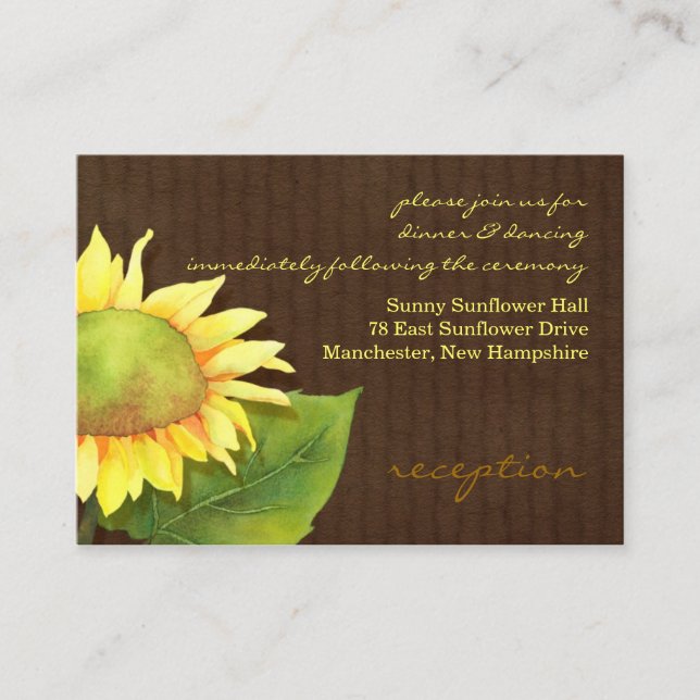 Sunflower Brown Wedding Reception Enclosure Card (Front)