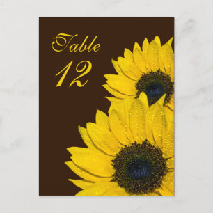 Sunflower Brown Yellow Wedding Table Number Card
