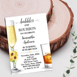 Sunflower Bubbles & Bourbon Adults Birthday Invitation