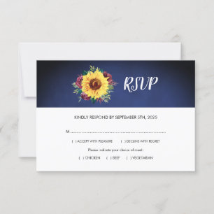 Sunflower Bugundy Rose Navy Blue Meals Wedding RSVP Card