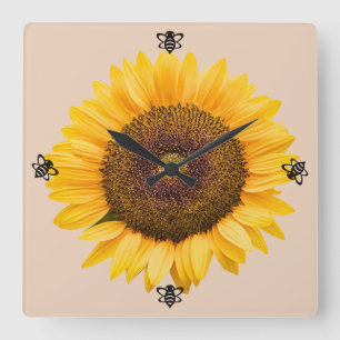 Sunflower Bumble Bee Peachy Wall Clock