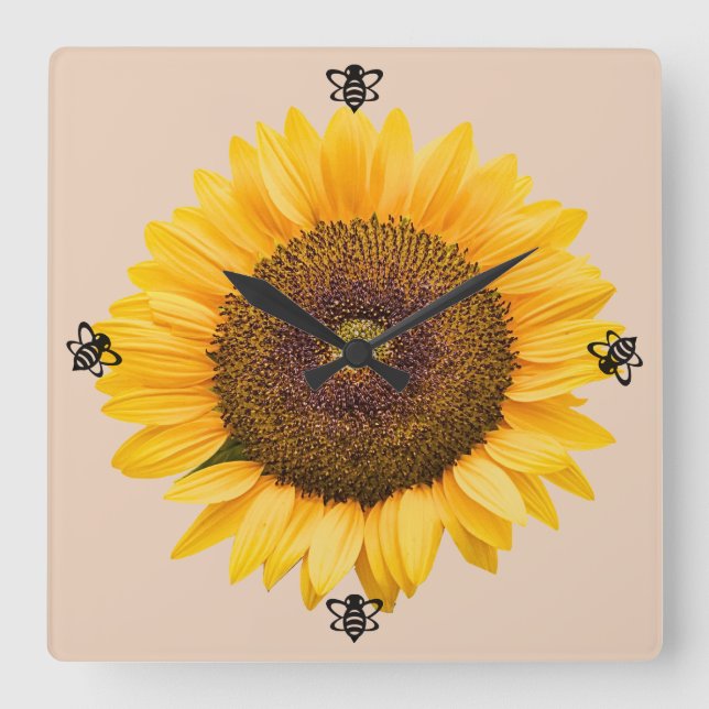 Sunflower Bumble Bee Peachy Wall Clock (Front)