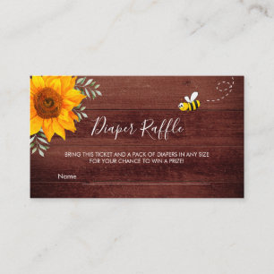 Sunflower bumble bee rustic diaper raffle ticket enclosure card
