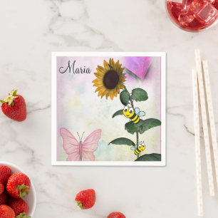 Sunflower Bumblebee Butterfly Paper Napkins