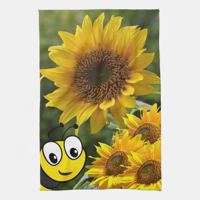 Sunflower Bumblebee Kitchen Towel (Vertical)