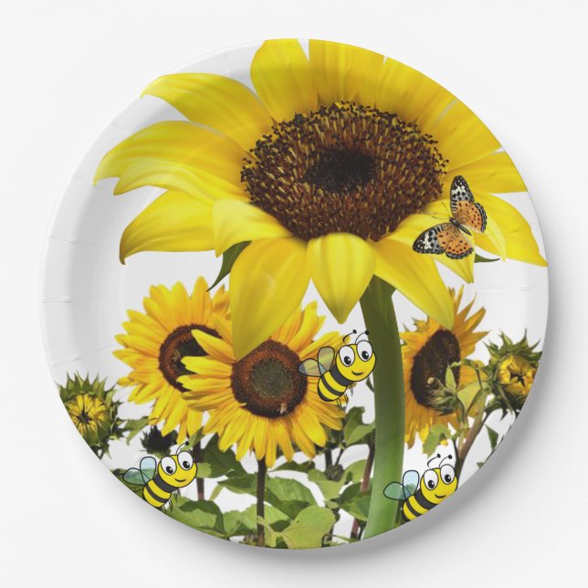 Sunflower Bumblebee Paper Plates (Front)