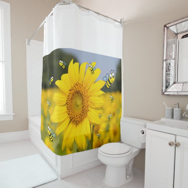 Sunflower Bumblebee Shower Curtain (In Situ)