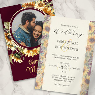 Sunflower Burgundy and Gold Custom Photo Wedding