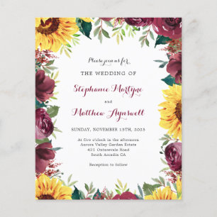 Sunflower Burgundy Border Fall Budget Wedding