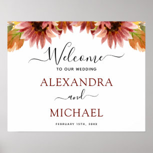 Sunflower Burgundy Country Wedding Welcome Sign