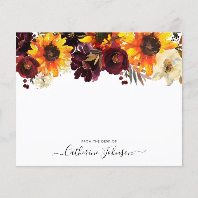 Sunflower Burgundy Floral Budget Note Card (Front)