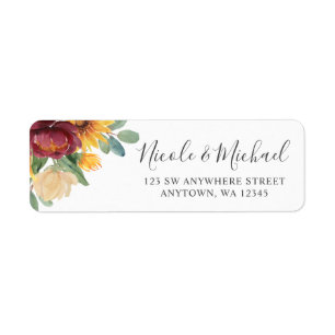 Sunflower Burgundy Floral Return Address