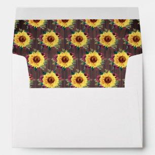 Sunflower Burgundy Floral Wood Wedding Envelope