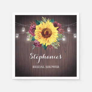 Sunflower Burgundy Jars Wood Bridal Shower Napkin