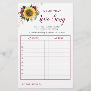 Sunflower Burgundy Lights Bridal Shower Song Game