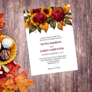 Sunflower Burgundy Red Rose Wedding Invitation