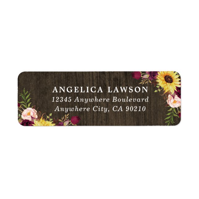 Sunflower Burgundy Red Roses Rustic Wood Wedding (Front)