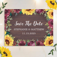 Sunflower Burgundy Rose Border Wood Save The Date