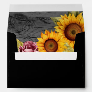 Sunflower Burgundy Rose Country Wedding Envelope