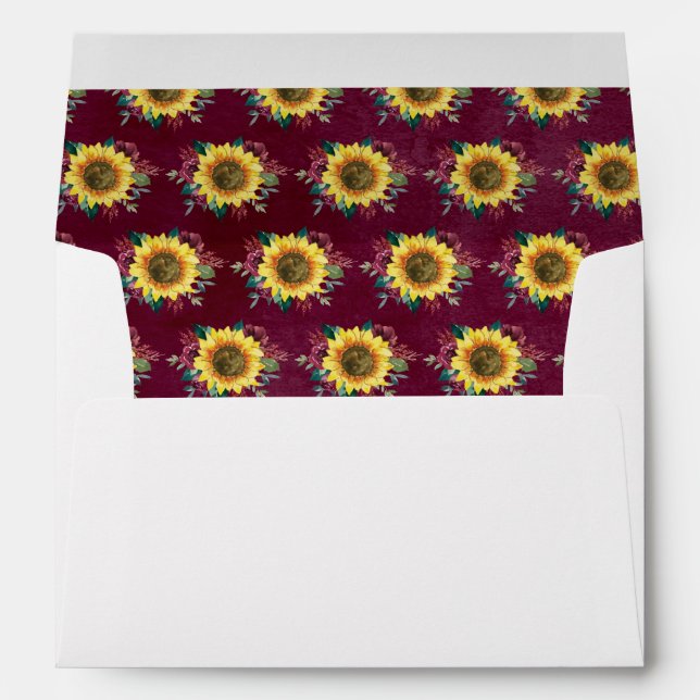 Sunflower Burgundy Rose Floral Wedding Envelope (Back (Bottom))