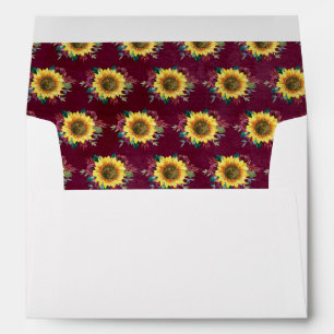 Sunflower Burgundy Rose Floral Wedding Envelope