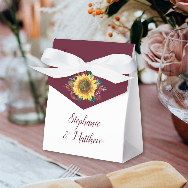 Sunflower Burgundy Rose Geometric Wedding Thanks Favour Box (Creator Uploaded)