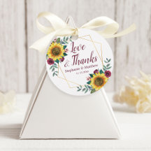 Sunflower Burgundy Rose Geometric Wedding Thanks
