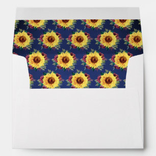 Sunflower Burgundy Rose Navy Blue Wedding Envelope