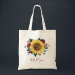 Sunflower Burgundy Rose Personalised Name Tote Bag<br><div class="desc">This pretty tote bag features a modern watercolor floral design with a rustic watercolor sunflower,  burgundy flowers and foliage. Personalise it with your name or initials. This bag features the same design on the front and back.</div>