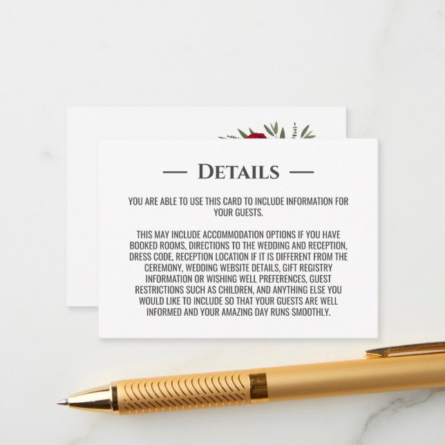 Sunflower Burgundy Rose Wedding Details Enclosure Card (Front/Back In Situ)