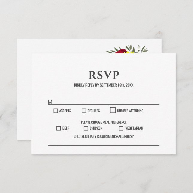 Sunflower Burgundy Rose Wedding RSVP (Front/Back)