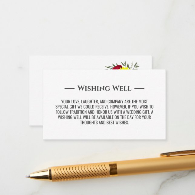 Sunflower Burgundy Rose Wedding Wishing Well Enclosure Card (Front/Back In Situ)