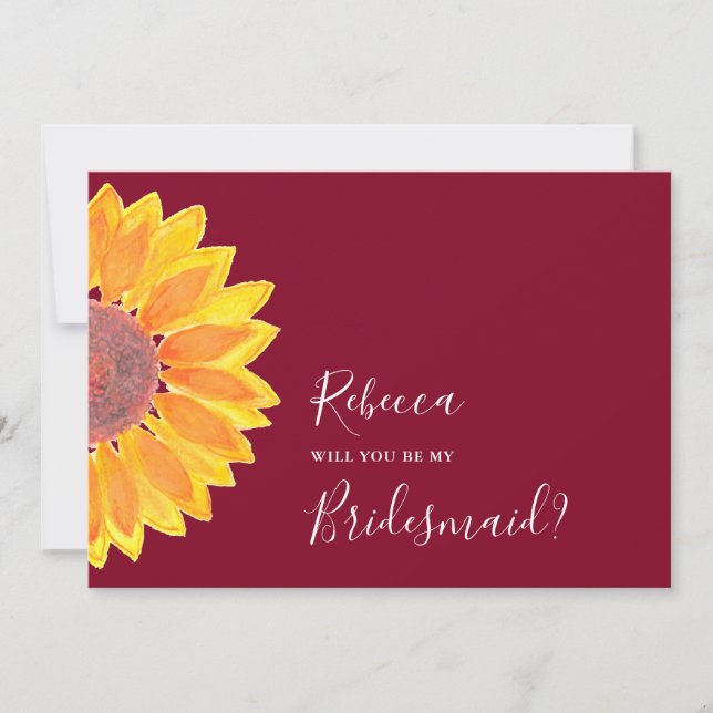 Sunflower Burgundy Wedding Bridesmaid Invitation (Front)