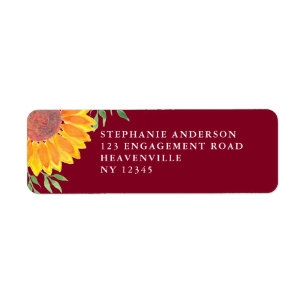 Sunflower Burgundy Wedding Return Address
