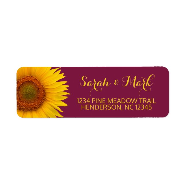Sunflower Burgundy Wedding Return Address (Front)